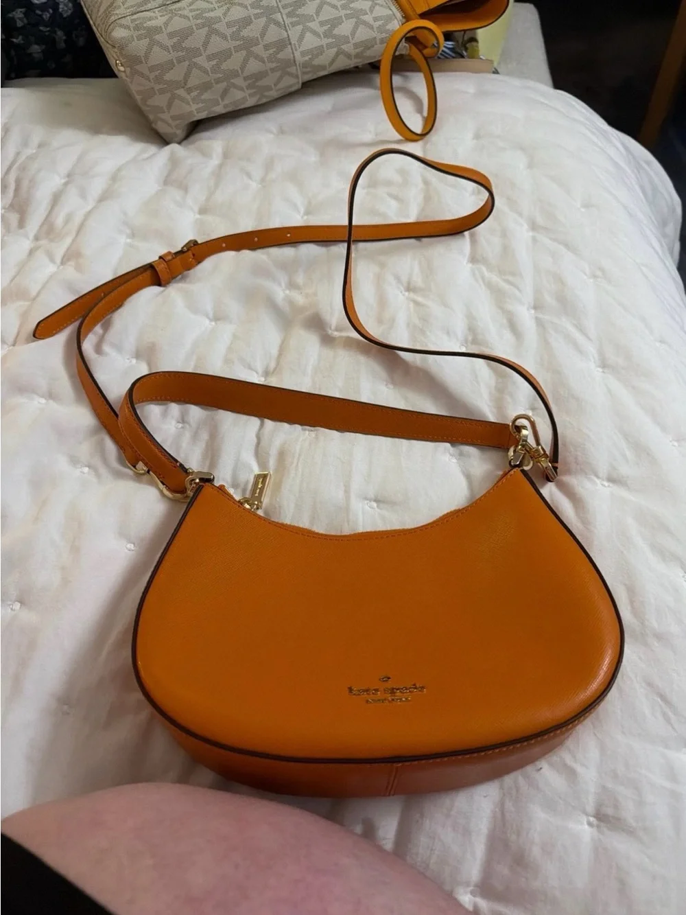 kate spade Orange Pebbled Leather Crescent Shoulder Bag